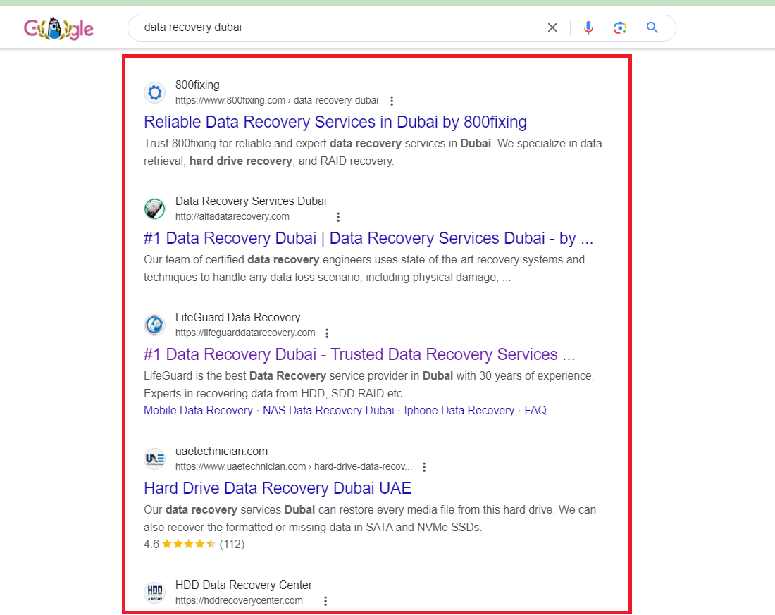 data recovery dubai SEO