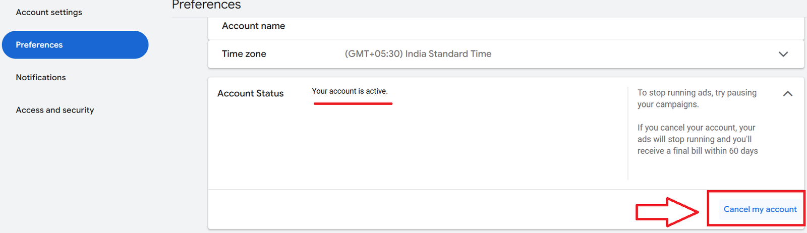 cancel your google account Refund Google Ads Amount by cancelling Google Ads Account